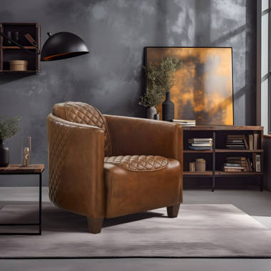 Tufted leather 2024 barrel chair